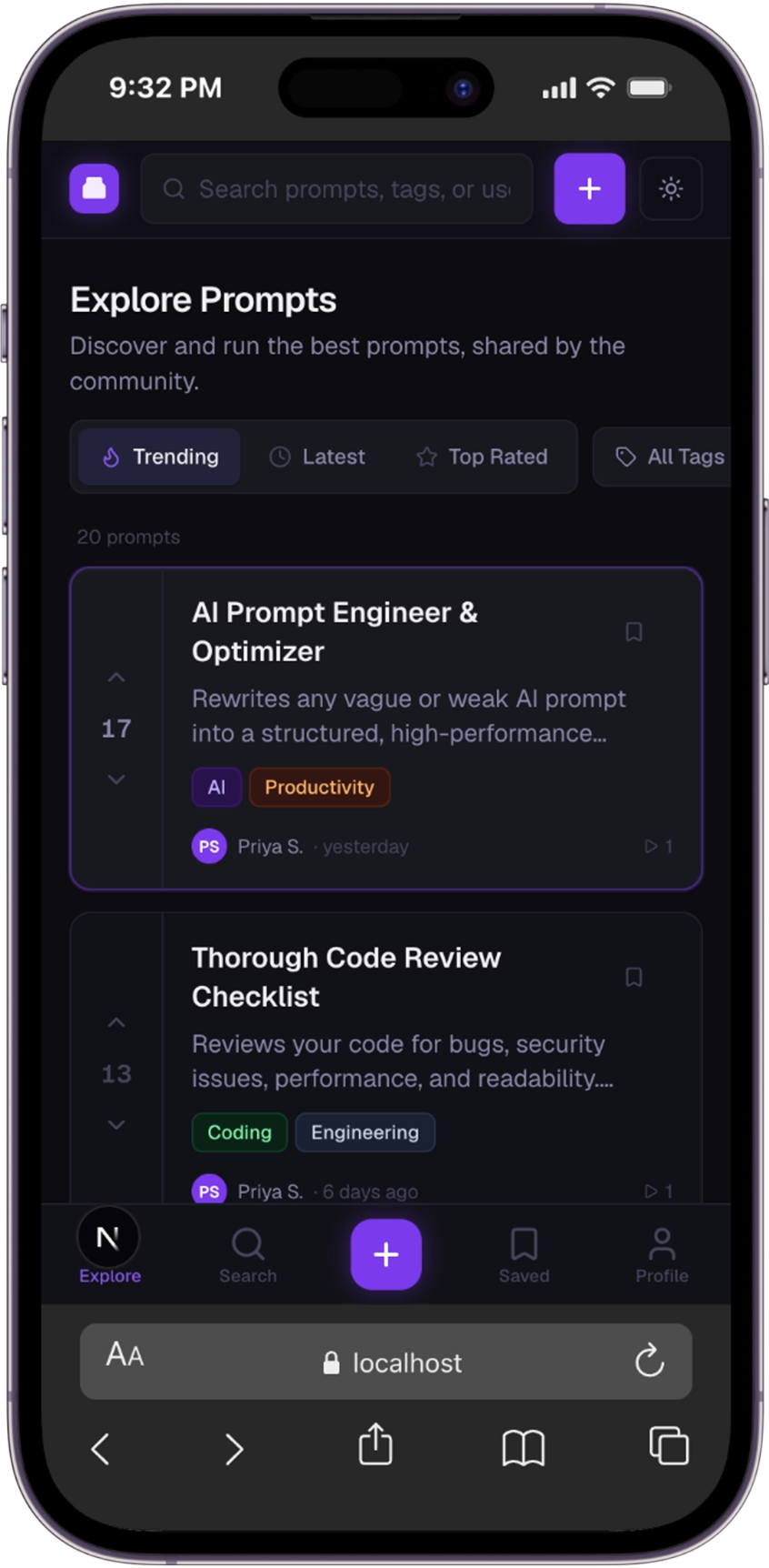Screenshot of the Clawbin platform for discovering and sharing AI prompts